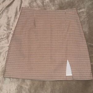 Light Purple and Burnt Orange Plaid Mini Skirt with front Split by 1. STATE